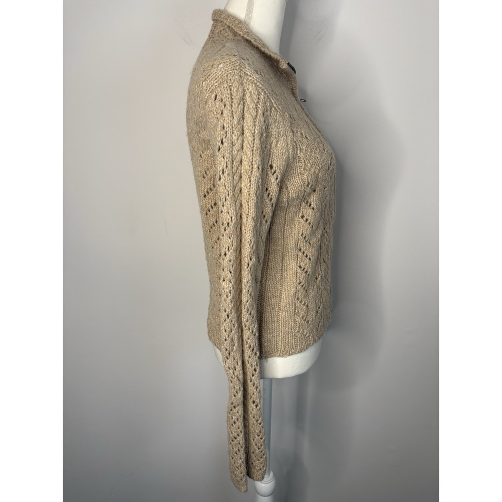 Y2K Abercrombie Fitch Cardigan Women Large Lambswool Shacket Sweater Cable Knit - Picture 5 of 12